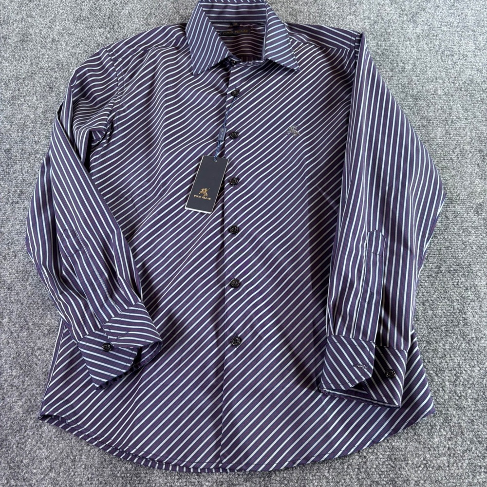 Polo Villae Button Down Shirt Mens 38 Navy Blue Striped Long Sleeve NWT Business